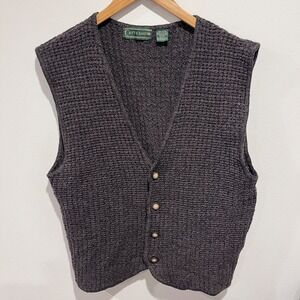 Vintage Croft & Barrow Sweater Vest Large Cable Knit Cabin Cottage Deep V-neck